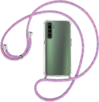 Produktbild von Handykette Backcover-Schutzhülle mit Band (Metall silberfarben) für Realme X50 Pro 5G - lila/rosa/blau