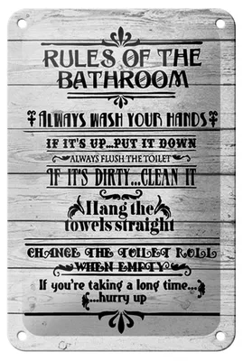 Produktbild von Blechschild Spruch 12x18cm rules of the bathroom wash hands