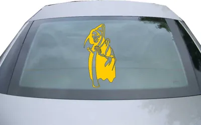 Produktbild von Indigos UG - Aufkleber Heckscheibe & Motorklappe DE2236 - gold - 600x300 mm - Sensenmann - Auto Scheiben Fenster Heckklappe Tuning Racing JDM - Die cut