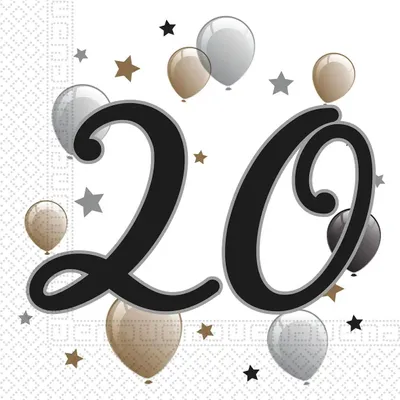 Productafbeelding van Servetten, 2-laags. "Happy Birthday" met het cijfer "20", afmetingen 33x33 cm, 20 stuks