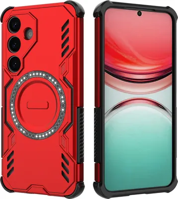 Image de Etui magnétique pour Samsung Galaxy S25, bumper hybride PC et TPU, trous d'aération pour la dissipation de la chaleur Etui rouge
