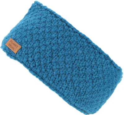 Produktbild von Woll-Strick-Stirnband aus Nepal mit Perlmuster - Blau, Uni, Wolle, Stirnbänder