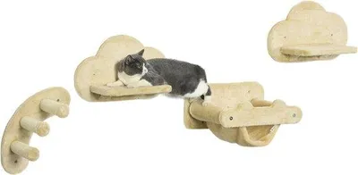 Image de Mur d'escalade pour chats avec échelle, hamac et poteau à grimper - Idéal pour l'activité et la détente