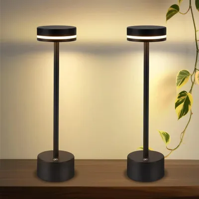 Produktbild von 2 Stk Tischlampe,Led Tischleuchte Metall,Kabellos Dimmbar Tischleuchte,Touch Steuerung Augenschutz Leselampe,USB Wiederaufladbare,Schwarz
