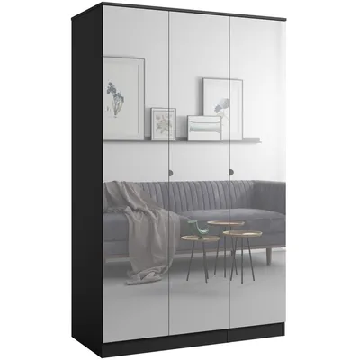 Kleiderschrank zum Schlafzimmer für Kleidung mit Spiegel, Höhe: 200cm, Breite: 120 cm, schwarz
