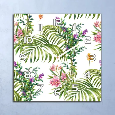 Produktbild von Deko Glasuhr Wanduhr 30x30 Palmblatt Blumen Quarz Küchenuhr Bürouhr