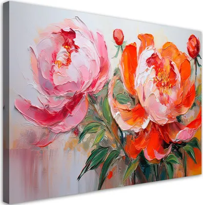 Produktbild von Leinwandbild Pfingstrosen Rosa und orange Blumen 60x40 Feeby Bunt bild für die wand bereit zum aufhängen