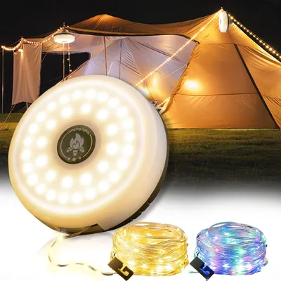 Productafbeelding van LED-slingerketting 4-in-1, multifunctionele campinglamp, USB-C, 8 modi, 10 meter