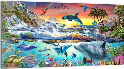 Produktbild von DEQORI Glasbild Echtglas 100x50 cm 'Meeresweltzauber' Wandbild Bild modern Deko