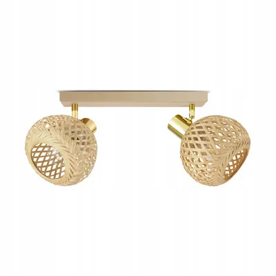 Produktbild von Luxolar LED Deckenlampe 2-flammig E27 Rattan Boho Beige/Grau - Verstellbar Schwenkbar Deckenleuchte für Wohnzimmer, Esszimmer