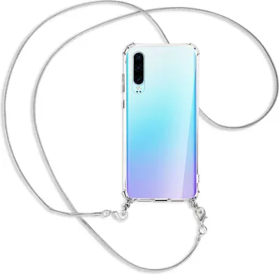 Produktbild von Handykette Backcover-Schutzhülle mit Band (Metall silberfarben) für Huawei P30 - silberfarbene Kette Snake