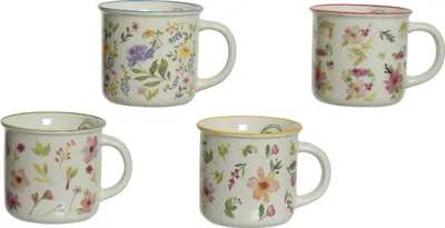 Produktbild von Tasse Blumen Muster Porzellan 12cm Creme Weiß / Bunt 1 Stück sortiert