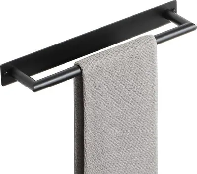 Productafbeelding van Zwarte Handdoekhouder Zonder Boren voor Badkamer - Wandmontage RVS