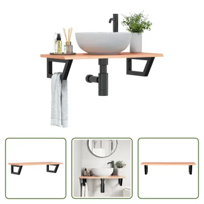Imagen del producto de Encimera para lavabo "The Living Store" con soporte de acero y madera maciza de roble