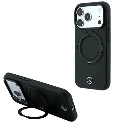 Obrázok produktu pre Kožené puzdro Mercedes s prstencovým stojanom MagSafe pre iPhone 18 Pro / 17 Pro, čierne