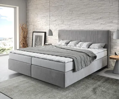 Produktbild von DELIFE Boxspringbett Dream-Well 180x200 cm Mikrofaser Grau mit Matratze und Topper