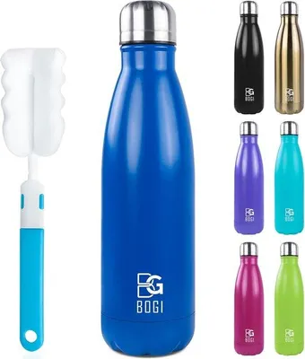 Produktbild von Edelstahl-Thermosflasche 500 ml, doppelwandig, auslaufsicher, BPA-frei, isoliert, Kinderflasche, Sportfahrt, 500 ml, blau