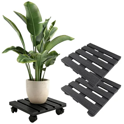Produktbild von ACXIN 2 Stück WPC Pflanzenroller 30x30 cm Quadratisch Anthrazit Topfroller vormontiert mit Bremsrollen Bodenschutz Untersetzer Innen‑Außen Einsatz Gerätetransport