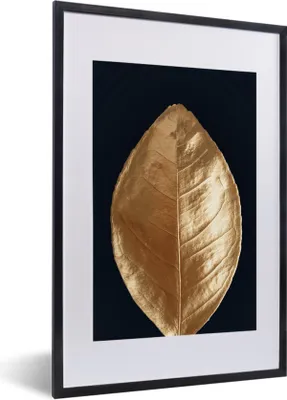 Produktbild von MuchoWow® MuchoWow® Gerahmtes Poster Schwarz - Gold - Blatt 40x60 cm - Poster mit zchwarzem Bilderrahmen - Poster in Rahmen
