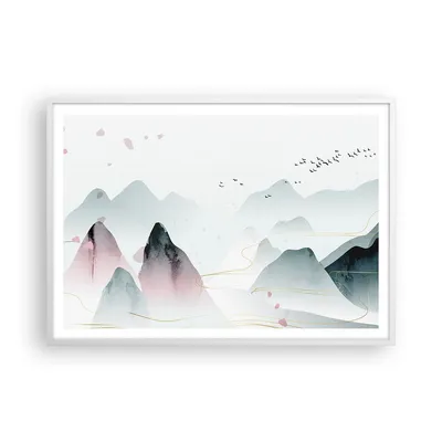 Produktbild von Gerahmtes Poster - Weißer Rahmen - Berge Vögel Modern - 100x70 cm - Wand Bild - Wanddeko - Wandbilder - Kunstposter - Wandposter - Bilderrahmen - Bilder - Kunstdruck - P2WAA100x70-4822