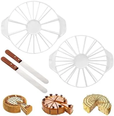 Produktbild von Tortenteiler 10/12/14/16 Tortenstücke, 2 Stücke Rund Torteneinteiler, 2 Schaber mit Holzgriff, Wiederverwendbare Kuchenteiler Tortenschneider, Ortenstücken Küche Kuchen Gadget, Weiß