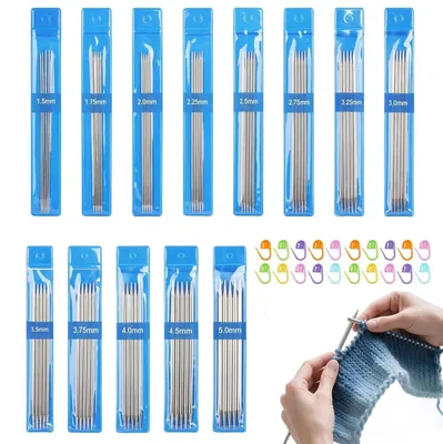 Produktbild von 65-teiliges Set doppelspitziger Stricknadeln, 15 cm, kurze Nadeln, Edelstahl