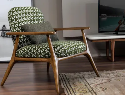 Obrázek produktu pro Křeslo křídlo koktejlové křeslo sedák moderní design šedá látka zelená