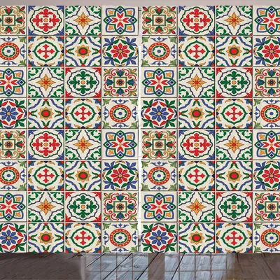 Produktbild von ARANDE marokkanisch Gardine, Bunt Azulejo Muster Portugiesisch Schmückend Abstrakt Blumengesteck Blätter, 280 x 245 cm, Mehrfarbig
