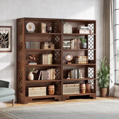 Image de Étagère bibliothèque 6 niveaux, 180 cm, style vintage, en MDF, pour salon ou bureau