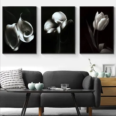 Produktbild von TPFLiving Kunstdruck LW-413 (OHNE RAHMEN) Poster - Leinwand - Wandbild - Hochauflösender Giclée-Druck, langlebig und hochwertig - Weiße Blüten / Blumen auf schwarzem Hintergrund -  - Größe: 42x60cm