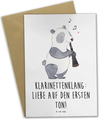 Produktbild von Mr. & Mrs. Panda Grußkarte Klarinette Liebe  - Weiß - Geschenk, Holzblasinstrument, Musikgeschenke, Musiker, Klarinettenspieler, Musik, Instrument, Musikliebhaber, Lernen