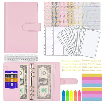 Immagine prodotto di Pianificatore di budget A6, rosa, set da 29 pezzi con scomparti per denaro ed etichette