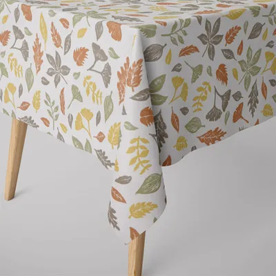Produktbild von SCHÖNER LEBEN. Tischdecke STUDIO G Blätter weiß grün gelb brau Größe 110x110cm