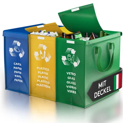 Image de Système de tri des déchets avec 3 compartiments et couvercle - Écologique