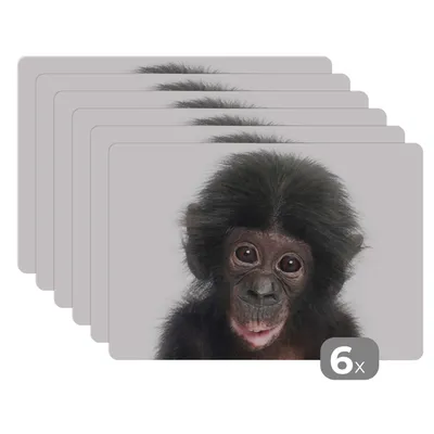 Obrázok produktu pre MuchoWow® Podložky Sada 6 umývateľných podložiek 45x30 cm Aap - Dieren - Natuur - Chimpansee - Podložka na stôl Podložka Nekĺzavá a odolná voči teplu - Podložka na stôl - Odolná voči teplote