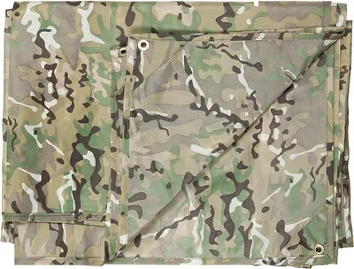 A folded camouflage tarp is shown.
