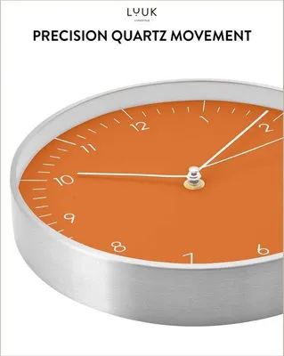 Image de Unyqoos® Horloge mural 24,8 cm (10") – Horloge murale à quartz silencieuse, design scandinave, couleur orange, cadre en aluminium, chiffres arabes facilement lisibles