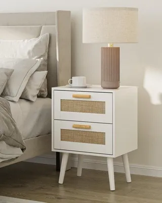 Produktbild von Boho Nachttisch aus Rattan mit 2 Schubladen – Design aus Holz und Rattan