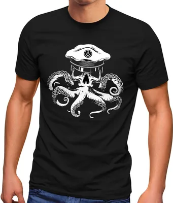 Produktbild von Herren T-Shirt Kapitän Totenkopf Oktopus Captain Skull Krake Fashion Streetstyle Neverless® schwarz M