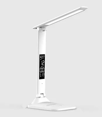 Obrázek produktu pro LED stolní lampa s dotykovým displejem, funkcí nabíjení přes USB, budíkem a stmívatelnou noční lampičkou.