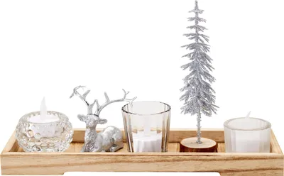 Produktbild von Weihnachtsdekoration mit Kerzenhaltern auf einem Holztablett (31,5 cm), H&L