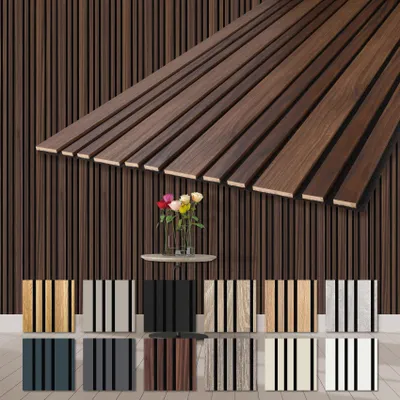 Produktbild von HEXIM Akustikpaneele 4 Stück 278x60cm Holz Mila - flexible Holzpaneele Platten Wandpaneele Wanddeko Kombipaneel Wandverkleidung Schalldämmung Akustikfilz braun (6.68m² Catania Oak)