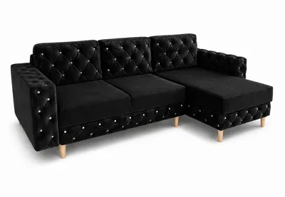 Produktbild von Ecksofa DELUX mit Schlaffunktion und Bettkasten 140x200 – L Form Sofa Schwarz