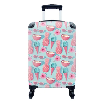 Produktbild von MuchoWow® Koffer Handgepäck Trolley Rollkoffer Kleine Reisekoffer mit 4 Rollen - Sommer - Rosa - Blau - Cabin Size < 55x40x23 cm & 55x40x20 cm - Fotokoffer - Kabinenkoffer - Boardgepäck - Reise-Box - Reisekoffer - Reisegepäck - Koffer mit Bild - Trolley für Kinder