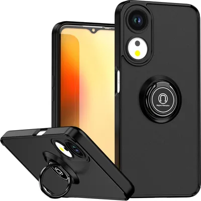 Immagine prodotto di Custodia per Oppo A58 5G opaca traslucida in TPU con supporto ad anello e supporto Nero