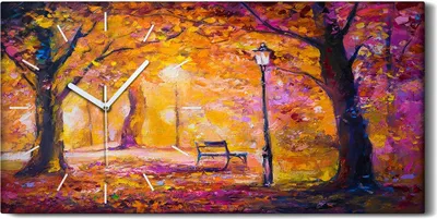 Produktbild von Dekor Leinwand Uhr Wandbilder 60x30 Gemälde Wald Park Bäume Lampe Bank Blätter - weiße Hände