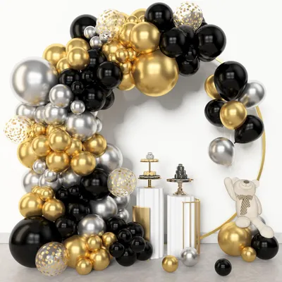 Image de Guirlande de ballons noirs et dorés, kit pour arc, 153 pièces en latex, idéal pour la décoration de fêtes