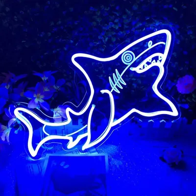 Produktbild von NEON LED Licht, dekorative Wand-Leuchte, Haifisch, Hai blau, ca. 43 x 25 x 2 cm