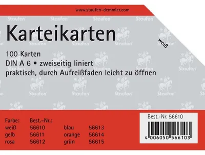 Produktbild von Karteikarten A6 liniert 180g/qm weiß VE=100 Stück