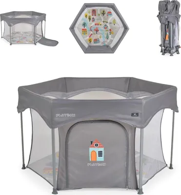Produktbild von Cangaroo Laufstall Playbox klappbar Matratze Tragetasche Öffnung Reiselaufstall grau